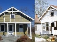 Two images of the East Tenant Cottage before and after renovations.