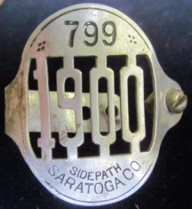 Number 799 side path tag from Saratoga County, New York. Dates to 1900.