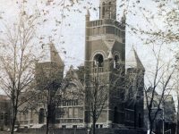 brick church with square tower on north main street