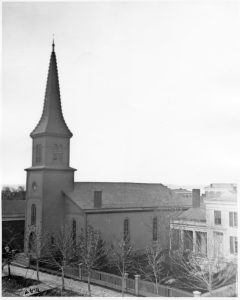 wooden church with spire on Milton Street