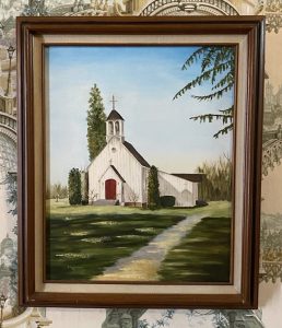 painting of white church wallpaper background