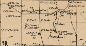 1852 map showing the Seneca  Presbyterian Church and its neighbors